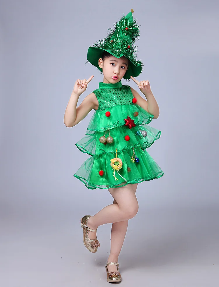 Детское платье с рождественской елкой костюмы для выступлений, рождественские костюмы для девочек, платья костюмы на год для девочек возрастом от 3 до 13 лет
