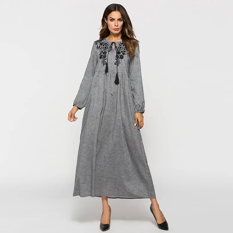Женское Платье moda mujer 2020 Цветочная вышивка этнические Качели макси с длинным