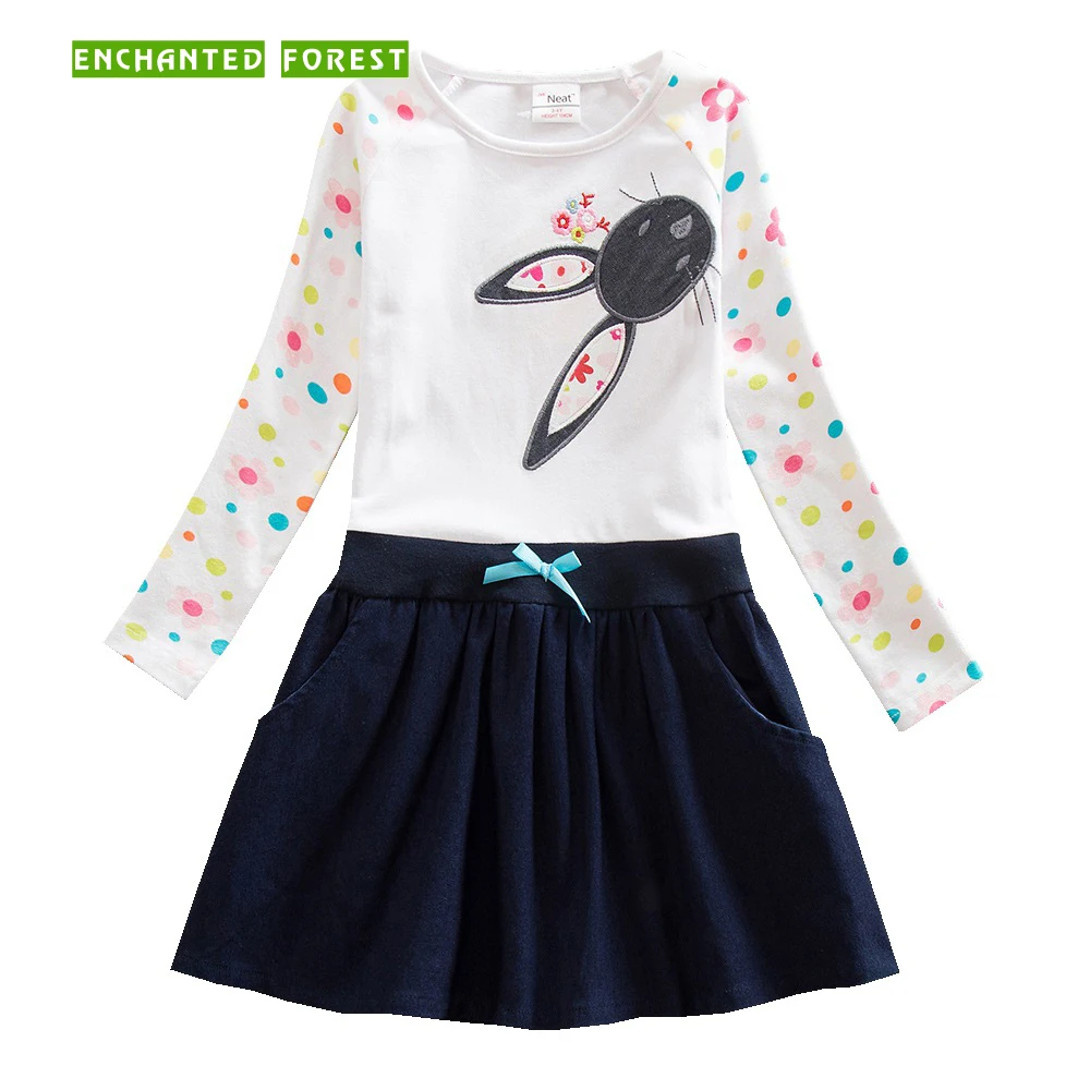 

Girl long sleeve dress NEAT 100% Cotton kid clothes cute bow Dots Bunny floral print Children's Clothing Princess Dress
