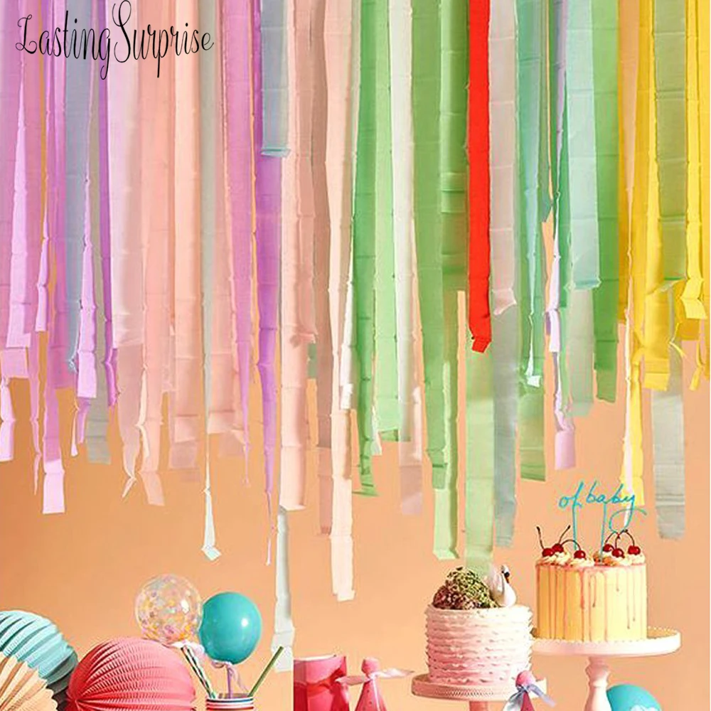 

4.5cm*10m Crepe Paper Streamers DIY Paper Garland Photography Backdrops For Wedding Birthday Party Baby Shower Venue Decoration