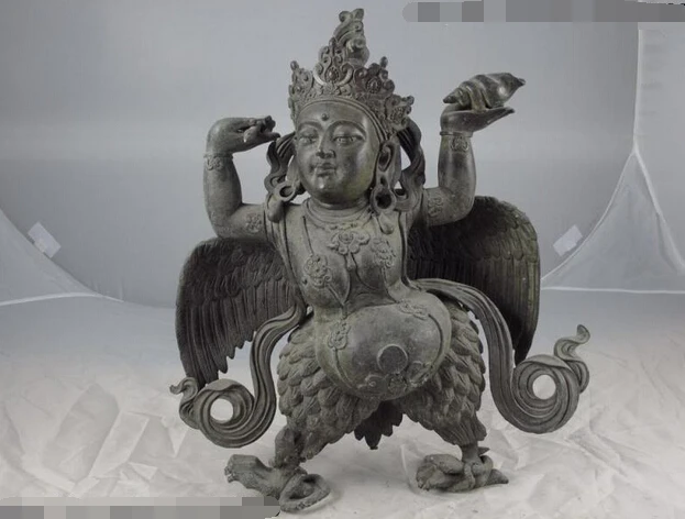 

wholesale factory Tibet Tantra Buddhism Temple Old Copper Bronze Fly Bird Garuda God Buddha Statue