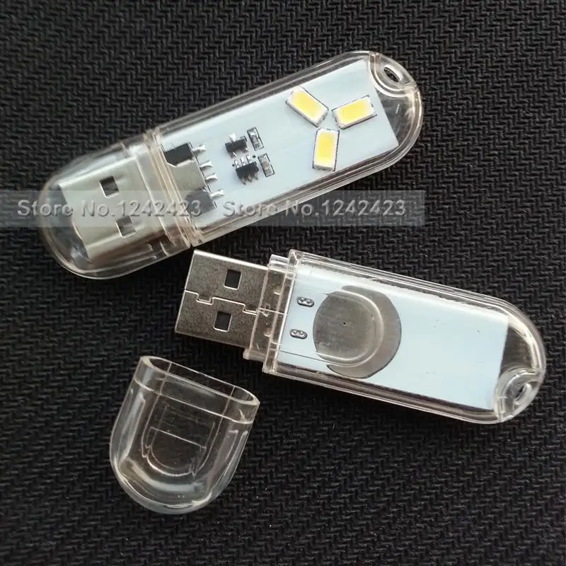 2 шт./партия USB ночное портативное зарядное устройство в виде фонарика 3 x светодиодный USB светодиодный светильник с корпусом и сенсорным переключателем включения/выключения-белый свет