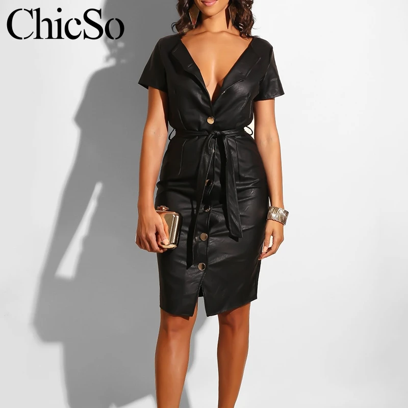 Black short sleeve v neck bodycon dress