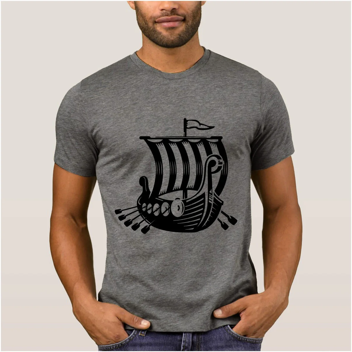 New Arrival Custom best men's t shirt viking boat t shirt mens Summer