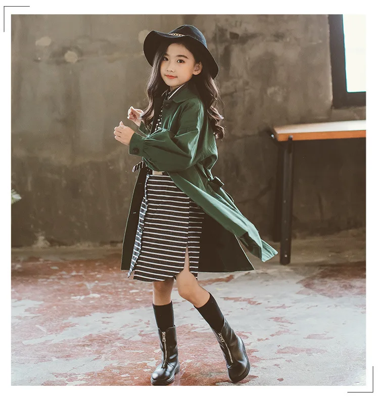 khaki green long belt jackets for teenage boys long sleeve trench coat kids outerwear top clothing children jacket for baby girl (21)