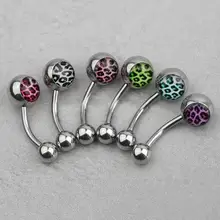 Nova 6 Pcs Cor Misturada 16G Estampa de Leopardo Botão Barbell Bar Belly Umbigo Piercing
