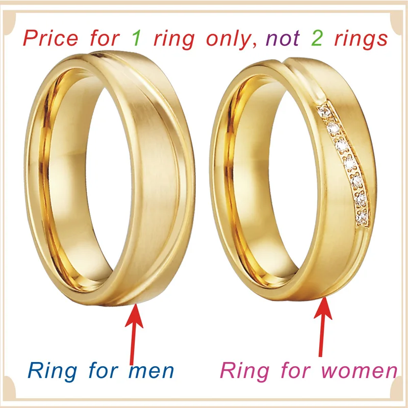 Gold Color Wedding band Couple Rings Men Alliance Anel Anillos Bague Eheringe Jewelry Engagement Rings for Women