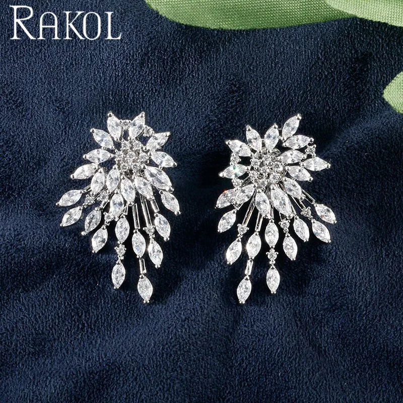 RAKOL Новая женская индивидуальность AAA блестящие капли воды кубического циркония цветок серьги элегантные невесты Вечерние ювелирные изделия RE5445K