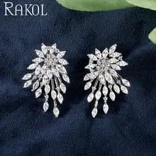 RAKOL Новая женская индивидуальность AAA блестящие капли воды кубического циркония цветок серьги элегантные невесты Вечерние ювелирные изделия RE5445K