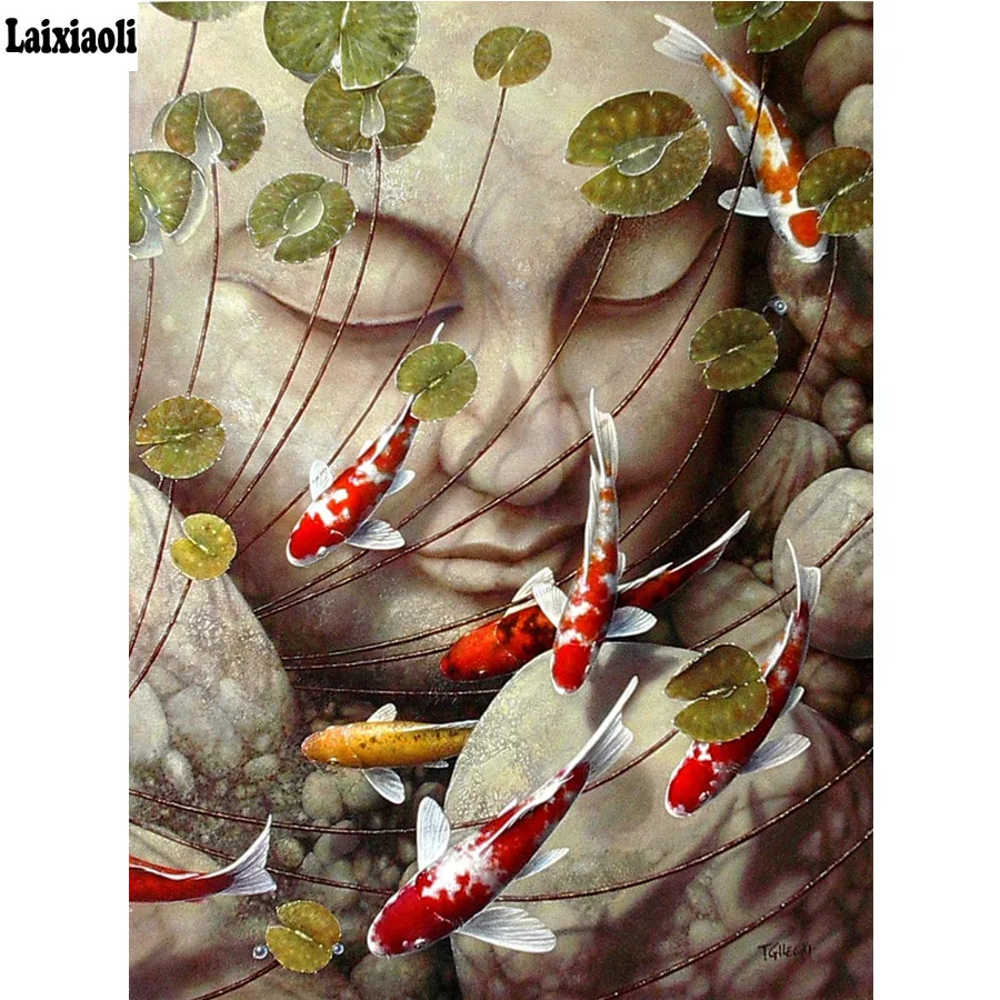 

5D DIY Diamond Koi and Buddha statue 3D Full Square/Round Drill Embroidery diamond Cross Stitch Mosaic Rhinestone Decor home art