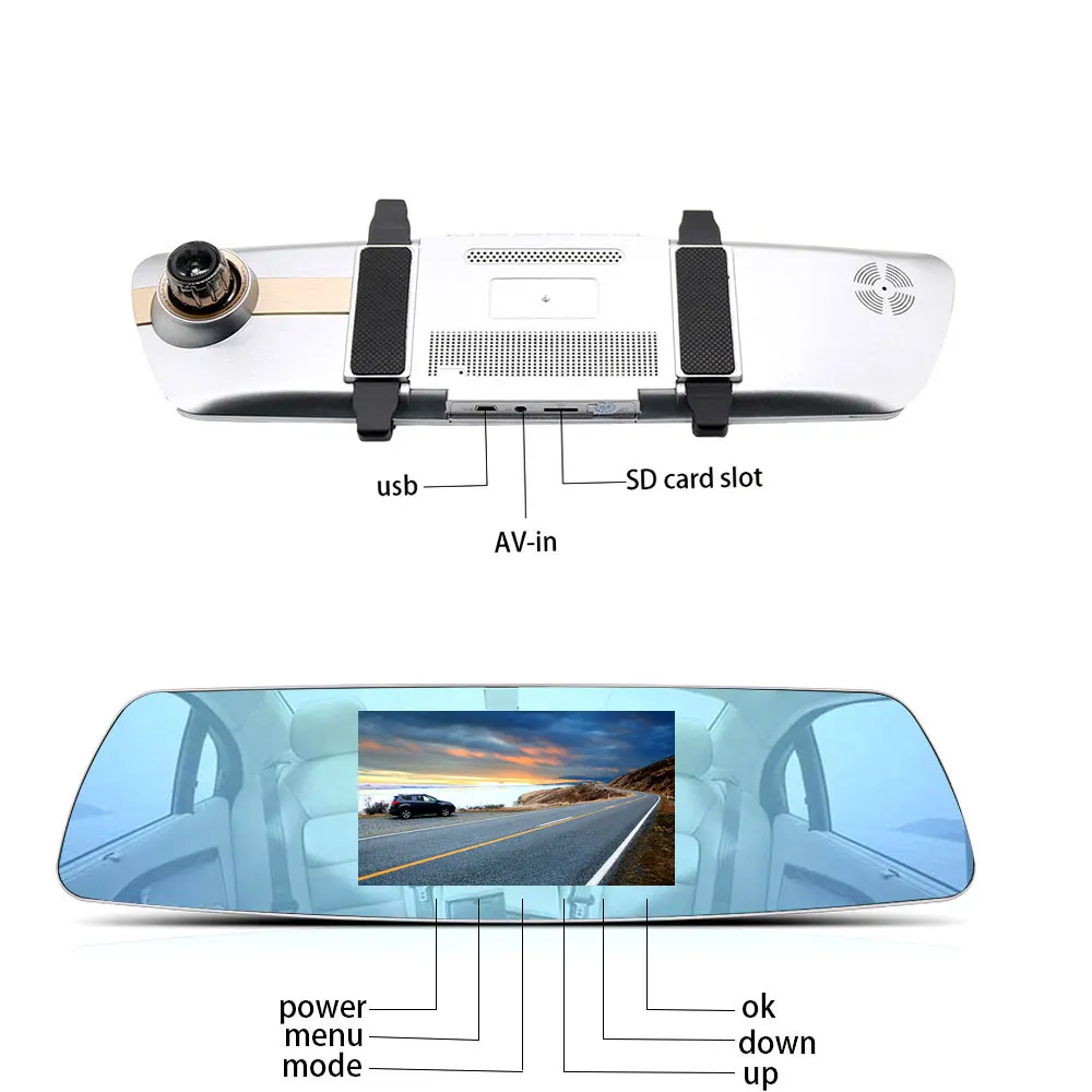 Автомобильный видеорегистратор с сенсорным экраном, видеорегистратор заднего вида, камера с двойным объективом 1080P 5 дюймов, зеркальный видеорегистратор, драйвер, регистратор ночного видения