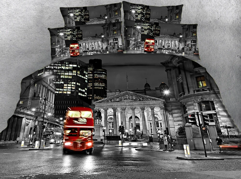 

Exotic street red bus 3d effect photo bed linen can be customized photo pattern