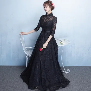 

Black Sexy Elegant Chinese Style Qipao Big Size 3XL Vestidso Lace Elegant Women Cheongsam Classic Evening Party Dresses S-120