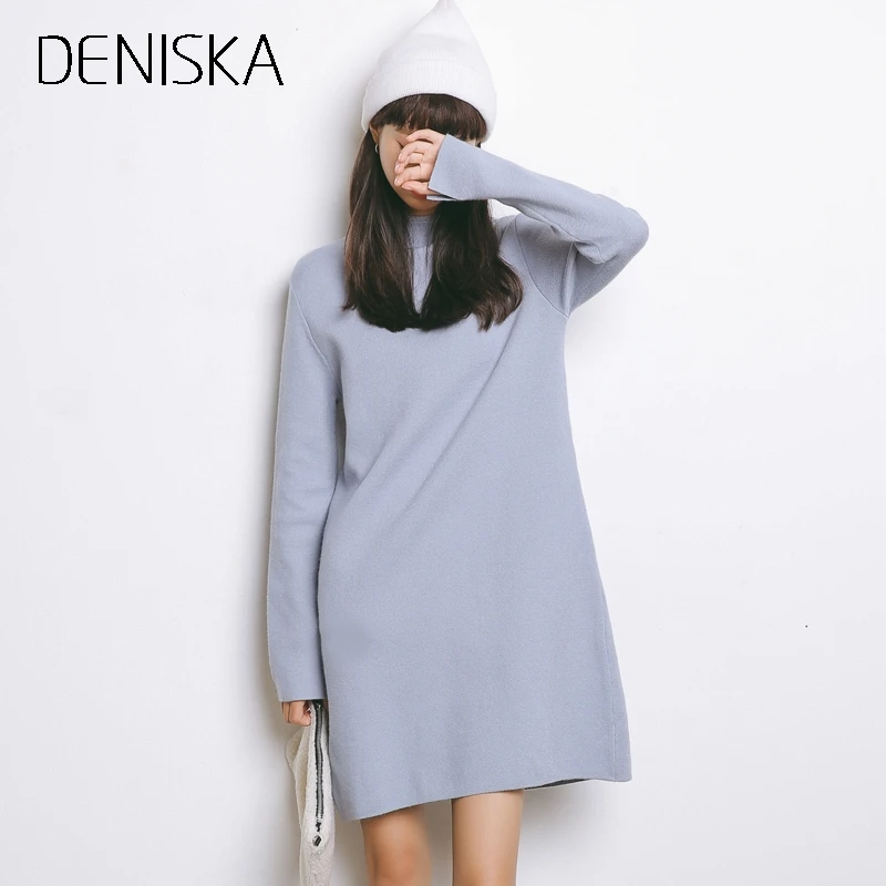 DENISKA Medium Long Sweater Dress Women 2018 Autumn Winter Knit Sweaters And Pullovers Female Tricot Jumper Pull F | Женская одежда