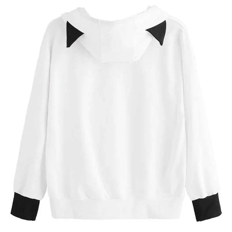 Kawaii Woman Hoodies Long Sleeve Hoody Cat Print Hoody Ladie Pocket Hooded Sweatshirt Pullover Sudaderas Wholesales #F#40AT2902