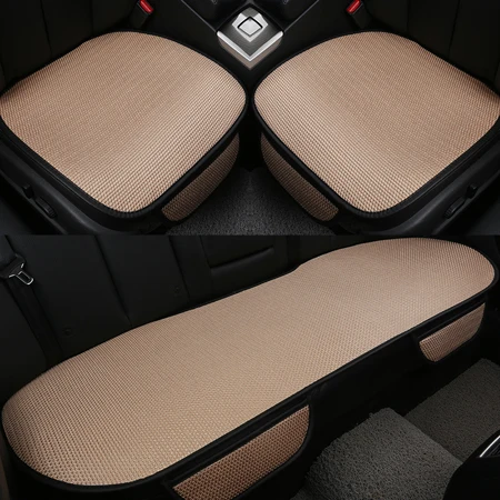 Подушки для автомобильных сидений HuiER, шелковая ткань, 3 цвета, 4 сезона, дышащие, для автомобиля, стильные, противоскользящие, Защитные чехлы для сидений - Название цвета: 1 Set Beige
