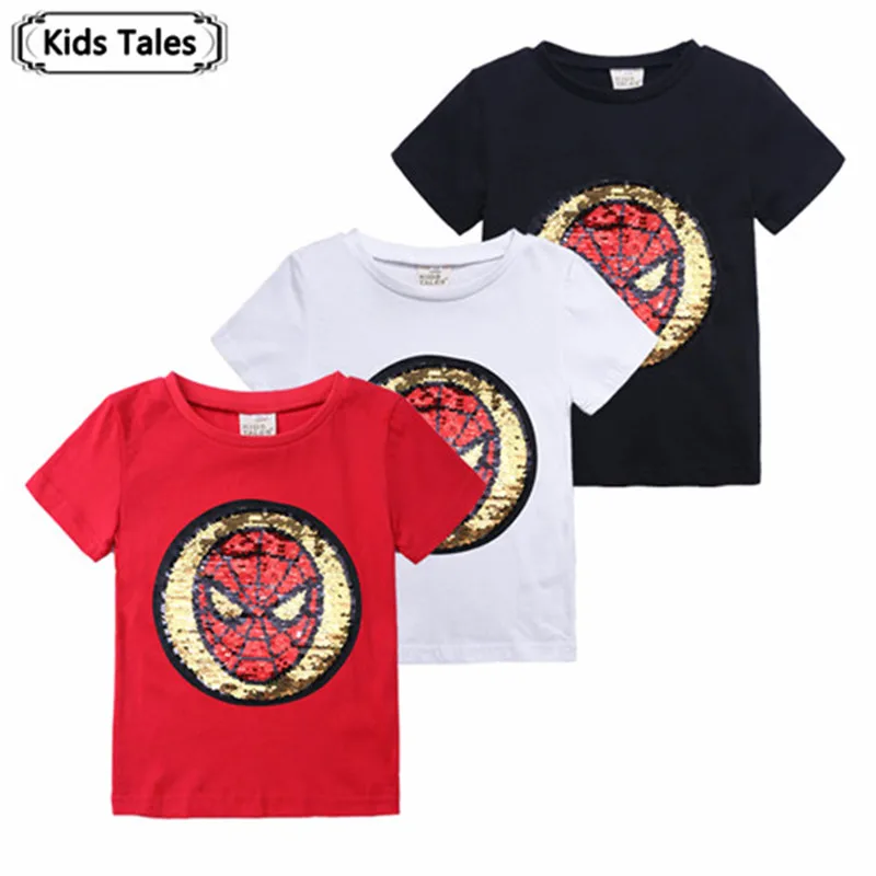 

Summer boys T shirt baby glitter magic discoloration switchable sequin short sleeve kids clothes SC173