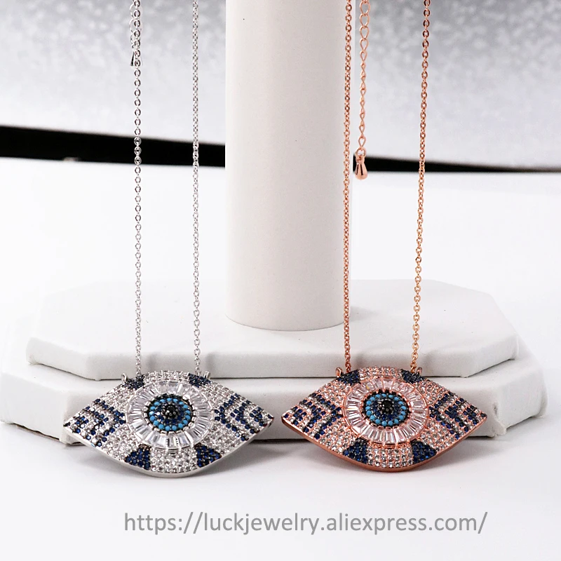 

4 pcs/lot Luck Jewel Turkish Eye Micro Pave CZ Women Pendant Necklace Punk DIY Design Trendy Handmade Charm Vintage Love Jewelry