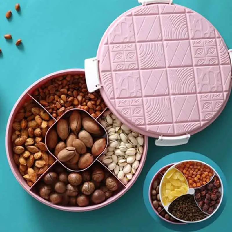 

Nordic Style Double Round Dried Fruit Plate Creative Chocolate Styling Snack Candy Box Plastic Compartment with Lid Storage