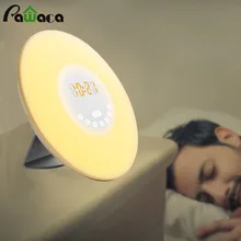 Touch Sensor Sunrise Alarm Clock Digital LED Time Display Morning Wake Up Alarm Clocks FM Radio Night Light Desktop Beside Lamp