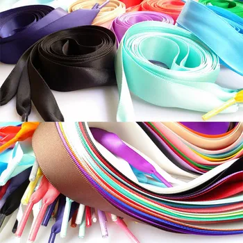 

Wholesale 20 Color 2 cm Width Statin Silk Ribbon Shoelaces 80/120 cm Length Sneaker Sport Shoes Lace