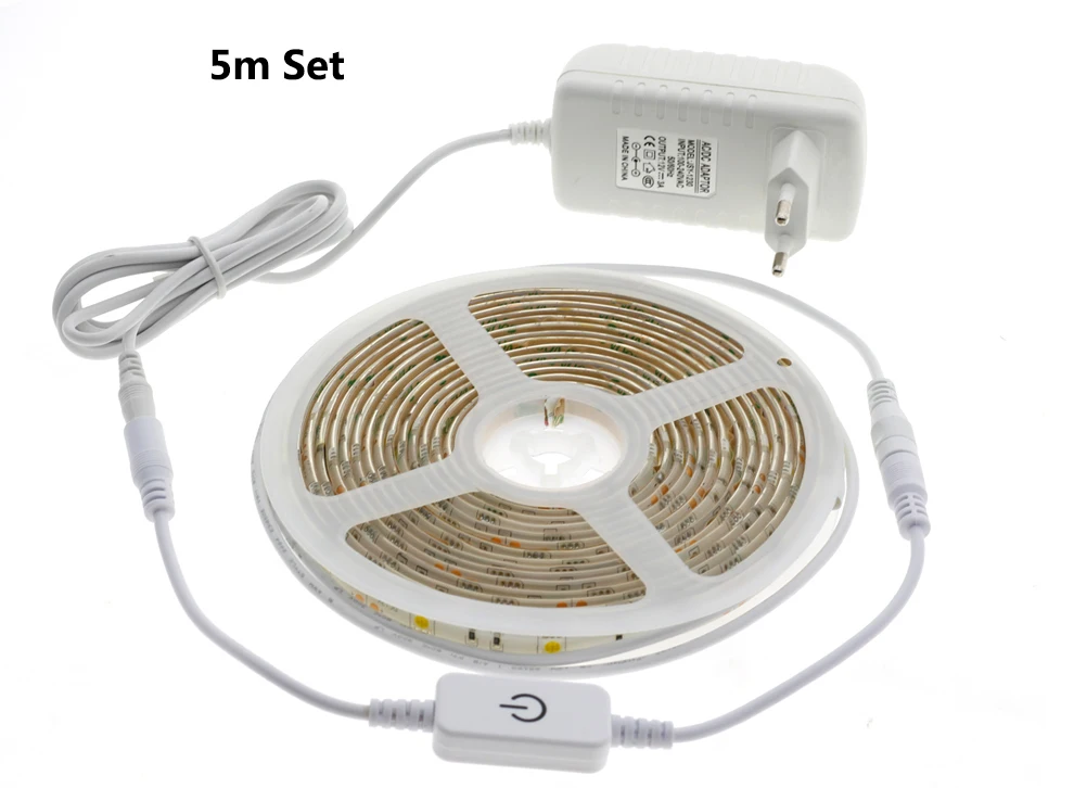 Светодиодные ленты 5050 теплый белый с сенсорный переключатель регулировки яркости Водонепроницаемый IP65 Светодиодные ленты Комплект 2,5 M 5 M