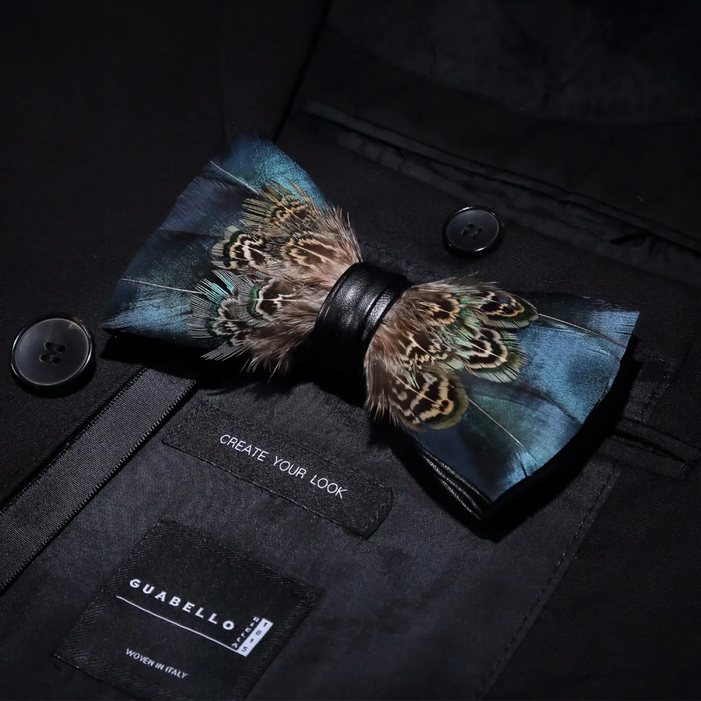 RBOCOTT кожаный мужской галстук-бабочка эксклюзивная бабочкой с коробкой модное перо павлина галстуки-бабочки 12 см * 5 см для Для мужчин Бизнес
