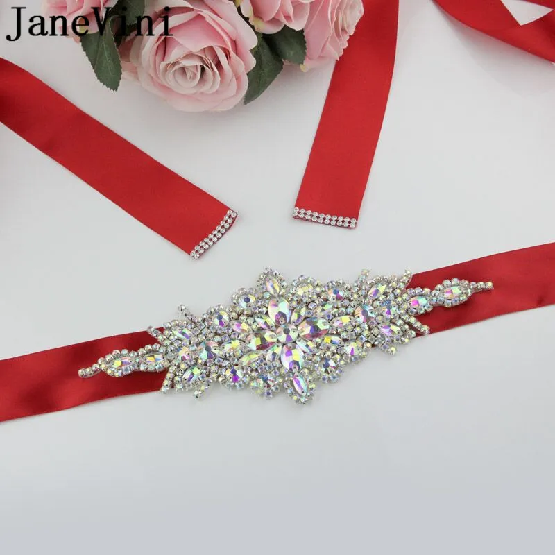 JaneVini Sparkly Crystals Womens Belts Wedding Dress Sash Belts Ribbon Beaded Bridal Bridesmaid Sash Bride Belt ceinture de robe