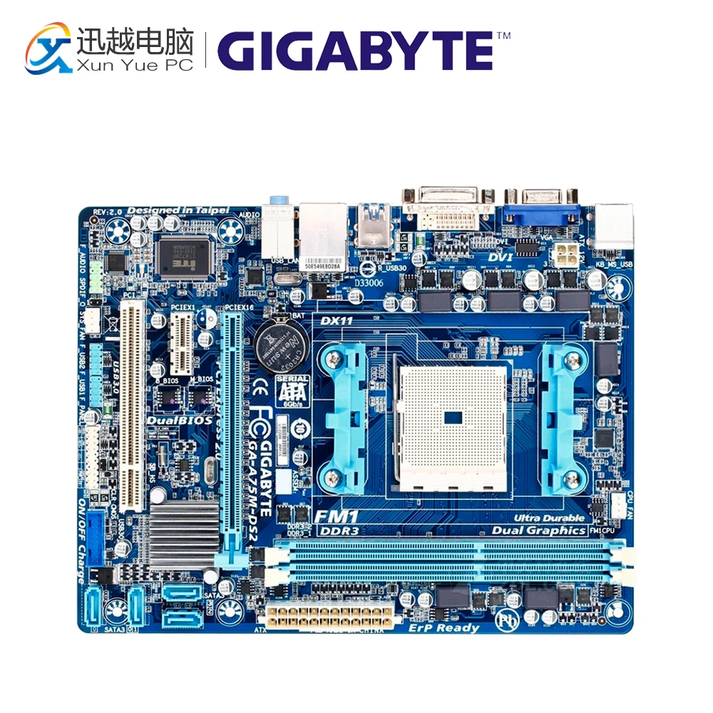 

Gigabyte GA-A75M-DS2 Desktop Motherboard A75 Socket FM1 DDR3 32G SATA3 USB3.0 Micro ATX