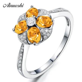 

AINUOSHI Natural Citrine Flower Ring 2ct Oval Cut Gemstone 925 Sterling Silver Ring Trendy Engagement Party Jewelry Women Ring