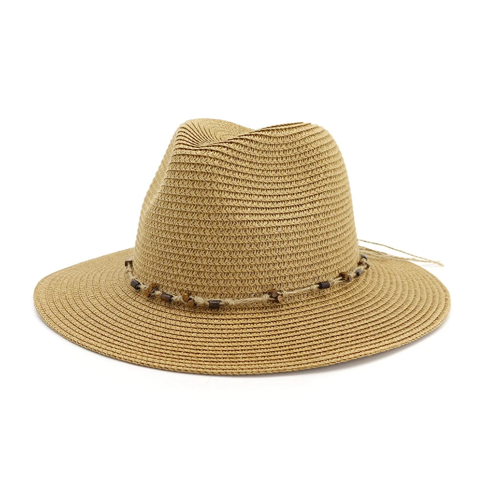 Female Straw Beach Sun Hat Outdoor Beach Sun Protection Hat Straw Braided String Beaded Jazz Hat