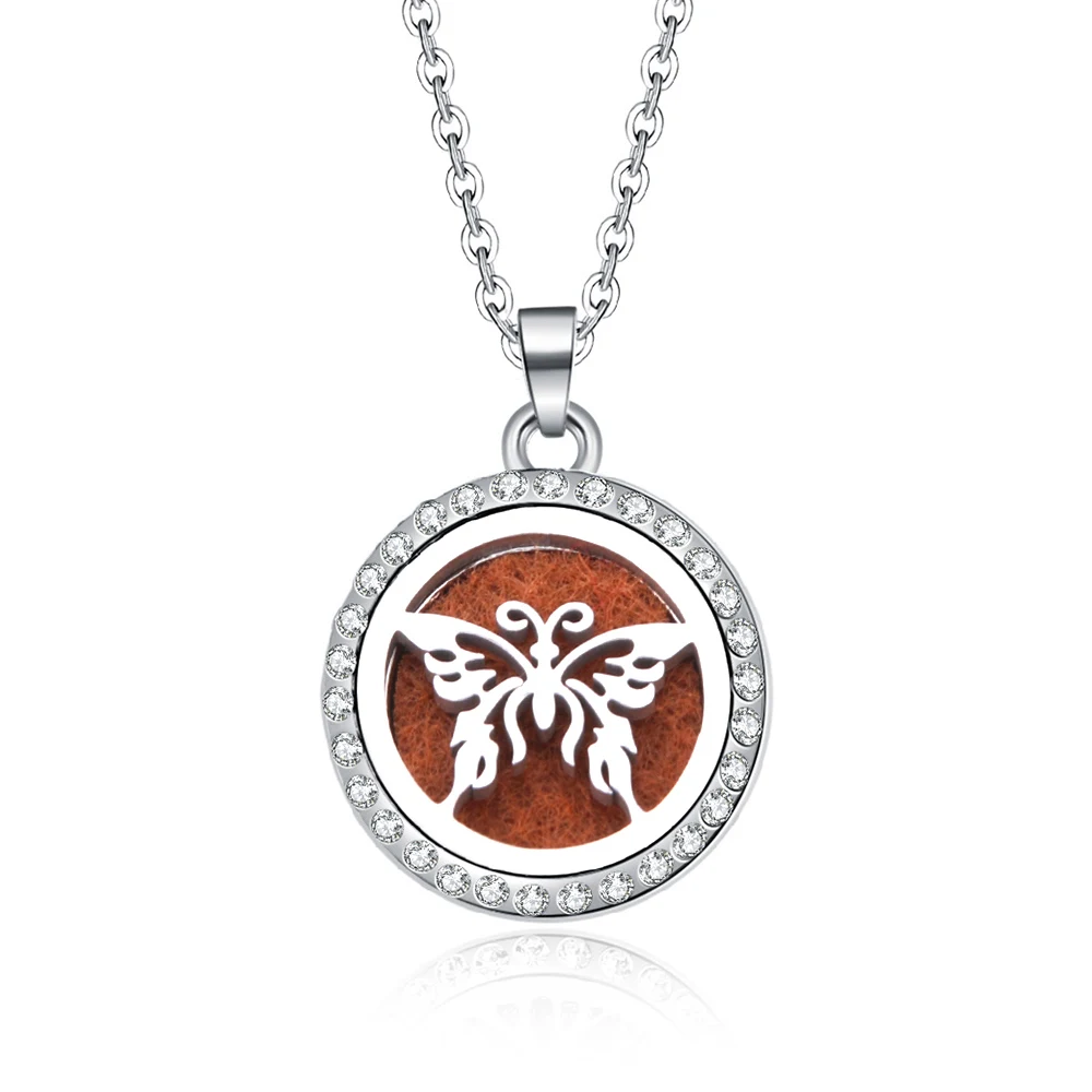 

Butterfly Essential Oil Felt Balls Diffuser Cage Perfume Lockets pendant necklaces Heart silver Hollow out Aromatherapy Locket