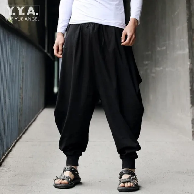 Cotton Linen Mens Harem Baggy Pants Japanese Loose Casual