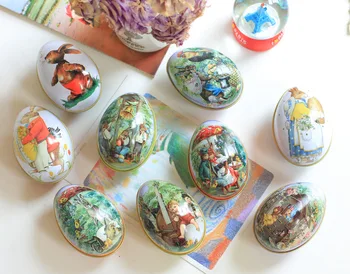 

5 Pcs Easter Bunny Rabbit Printing Iron Can Trinket Tin Easter Eggs Decorations For Home Candy Chocolate Box Toys