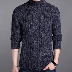 2018 плюс размер пуловер свитер мужской зимний теплый шерстяной Тонкий Фитнес мужской свитер черный/темно-синий/зеленый бежевый цвет 3XL 4XL