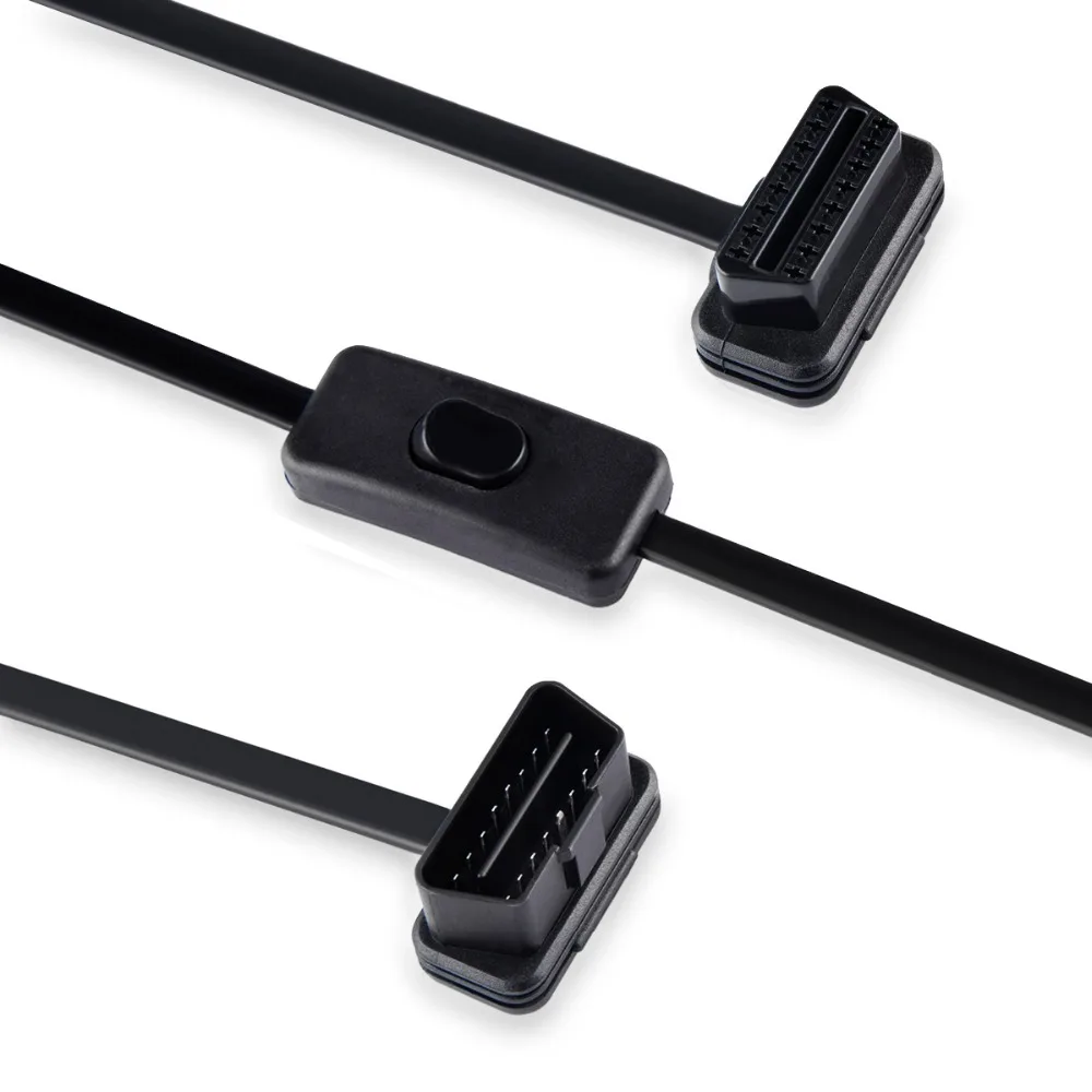 

16Pin OBDII Cable Connector Diagnostic Tool ELM327 Adapter Flat Thin As Noodle Male to Female OBD 2 Extension Cables With Switch