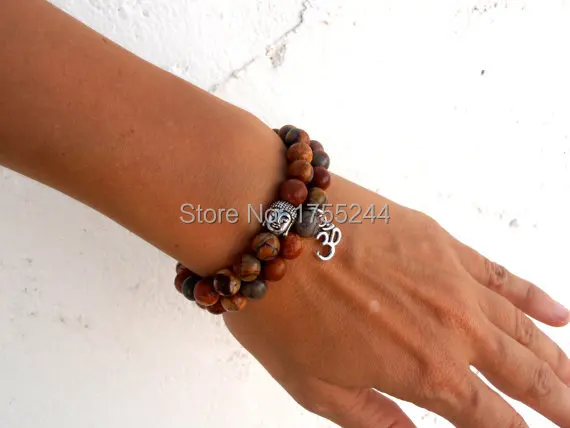 Set of 2 Buddha Jasper bracelets, Om bracelet, Yoga bracelet, Picasso Jasper bracelet, Meditation bracelet, Buddhist bracelet, Calm bracelet.jpg