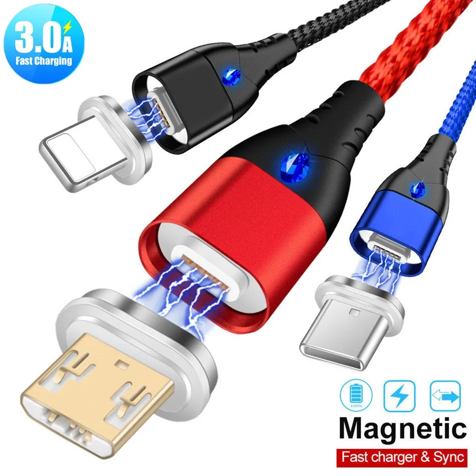 3A магнитное зарядное устройство Micro USB кабель для передачи данных iphone Xiaomi Huawei Android