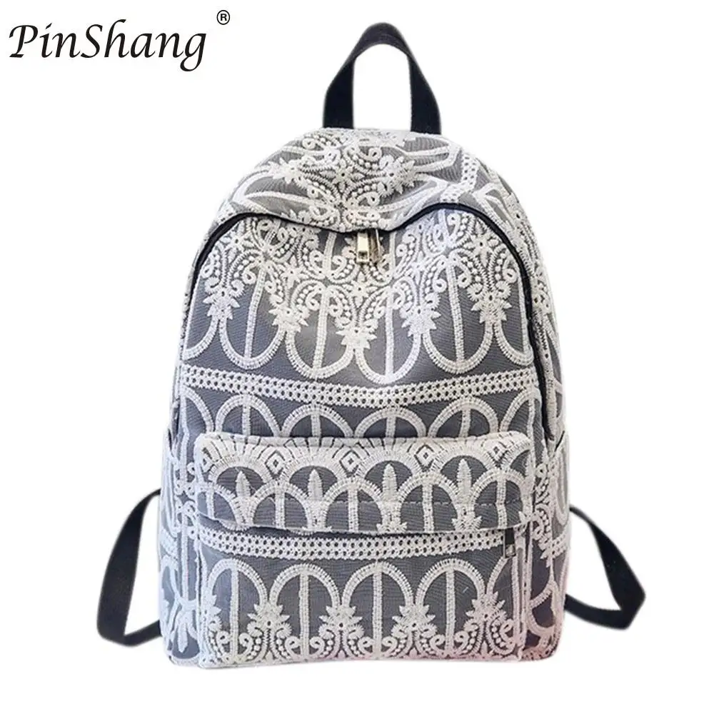 

PinShang Women Solid Color Lace Crochet Backpack Schoolbag Soft Lightweight Shoulder Bag Satchel Travelling Bag ZK28
