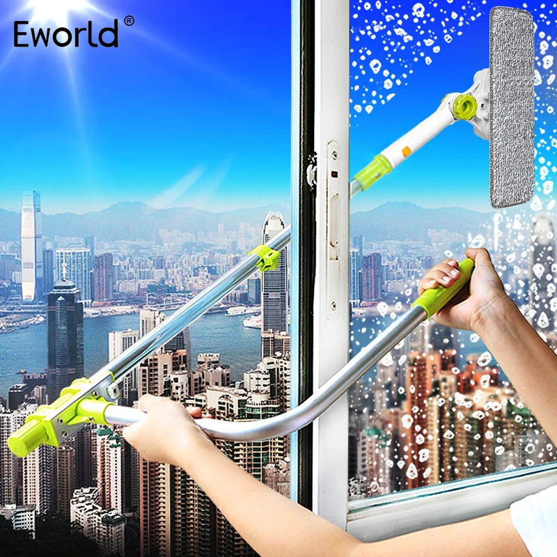 Eworld Горячая модернизированная телескопическая высокоэтажная щетка для очистки стекол для мытья окон щетка для пыли Очистка окон Hobot