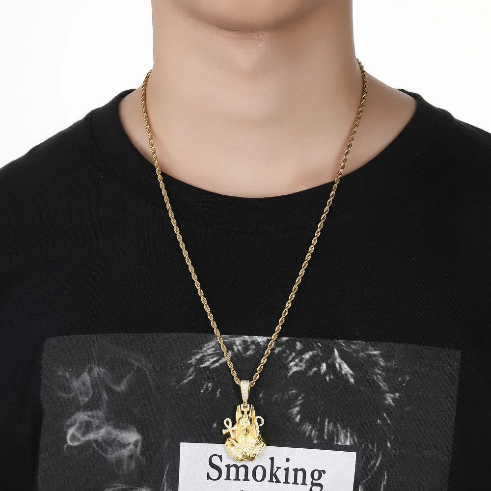 Хип хоп Полный AAA Iced Out Bling кубический циркон медь Египетский АНХ крест подвески и ожерелья для мужчин ювелирные изделия