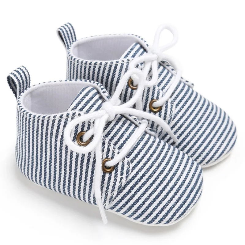 Fashion Striped Blue Black Baby Canvas Shoes Toddler Customize Baby