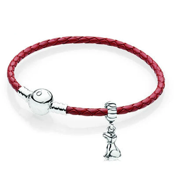 

New Arrival 100% 925 Sterling Silver Simple Leather Bracelet For Women With Chain Charm Beads Original Fashion Jewelry