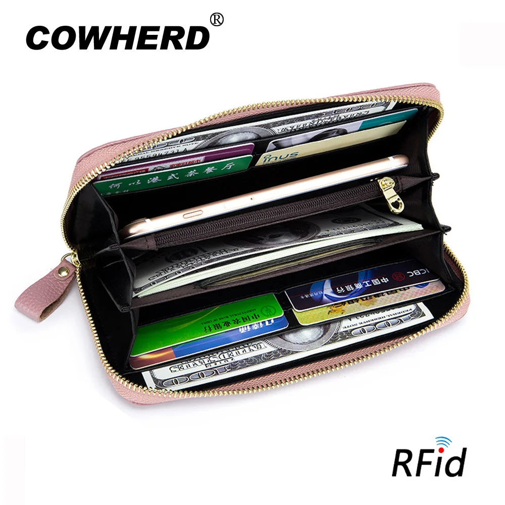 Пастух RFID Блокировка цветочный женский длинный клатч кошелек верхний слой из
