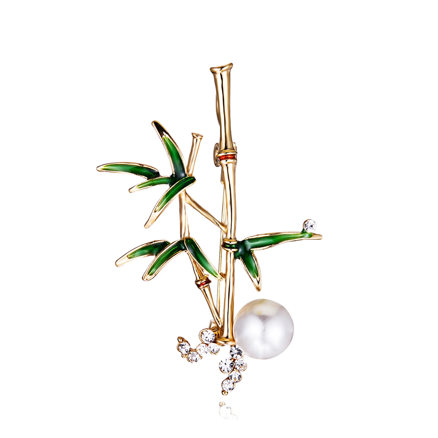 

Rinhoo Crystal Green Enamel Bamboo Brooches Women And Men Alloy Simulated Pearl Tree Plant Banquet Weddings Party Brooch