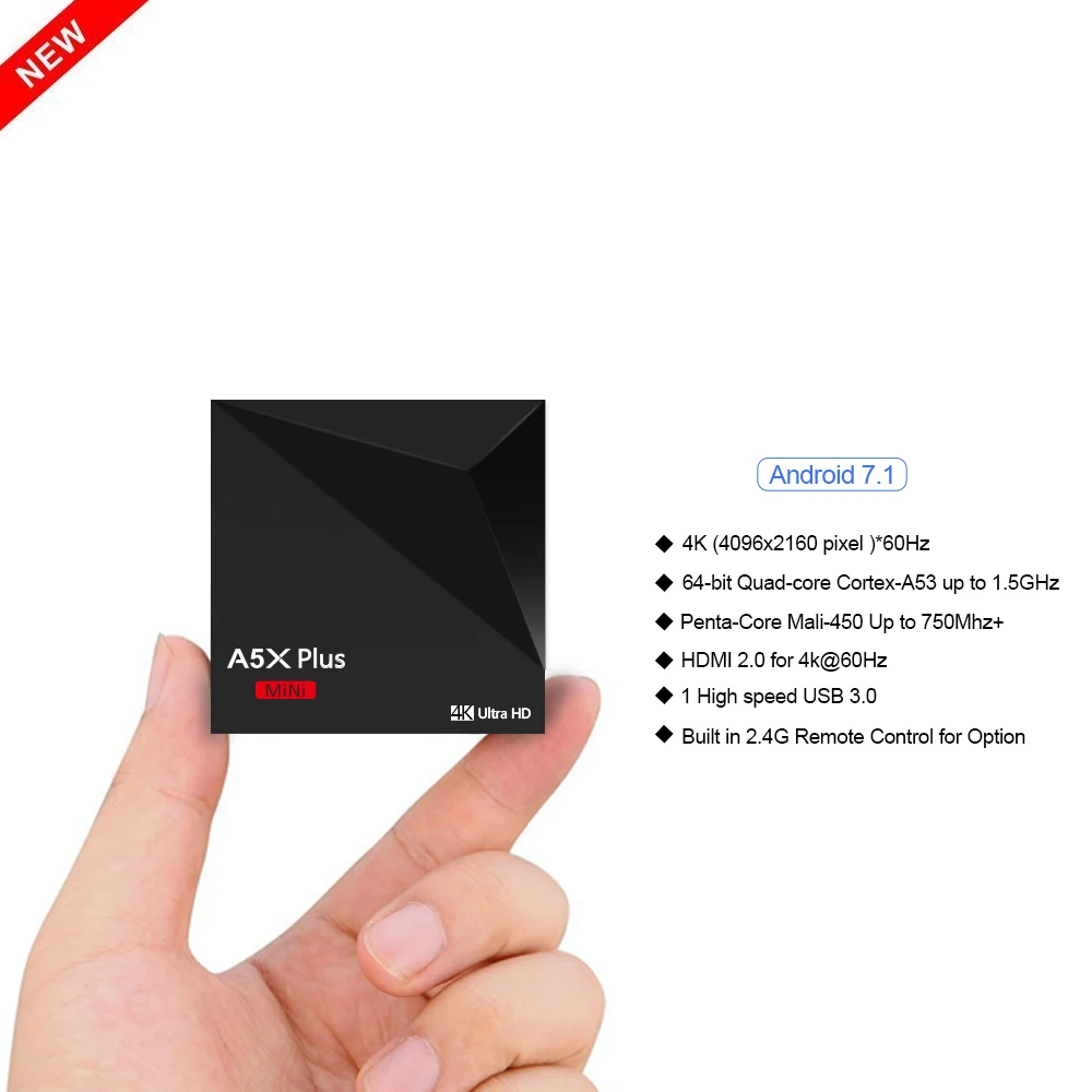 A5X Plus Smart TV BOX Android 7.1 Rockchip RK3328 Quad-Core 2GB 16GB 4K 2.4G HD 2.0 WiFi Set Top box USB 3.0 1G 8G Media Player