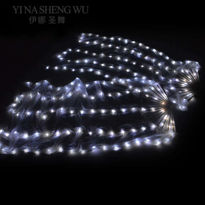 

New Stage Performance Prop LED Light Fans Shiny Belly Dance Fan 1 Pair (Left+Right Hand) Natural Silk Belly Dance Fans 180x90 cm