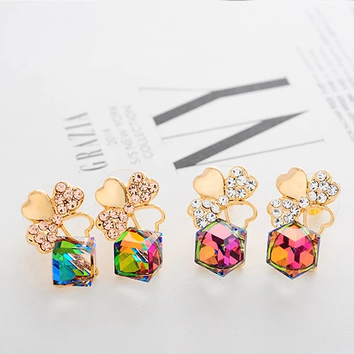 HOT NEW 18k Women Fashion Jewelry Crystal Earrings Clover Stud High Quality For Gifts | Украшения и аксессуары