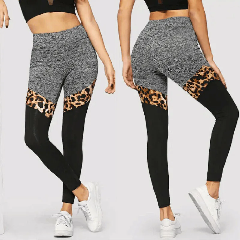 

Women High Waist Yoga Pants Fitness Leggings Workout Activewear Exercise Sports Trouser Leopard Stitching Gym Pants Women