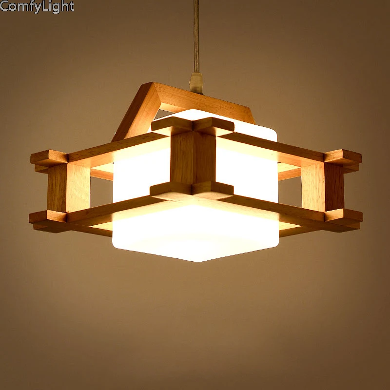

Modern Japan style living room bedroom villa restaurant pendant light Nordic clothing decoration wood lamshade LED pendant lamp